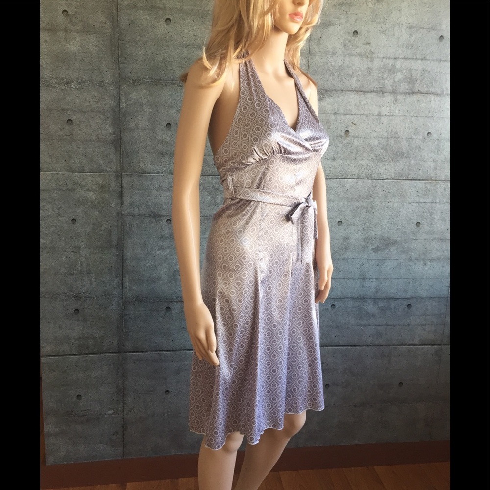 Eros silky printed halter dress with sash. XS .EUC